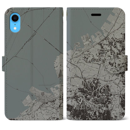 【袖ケ浦（千葉県）】地図柄iPhoneケース（手帳タイプ）モノトーン・iPhone XR 用