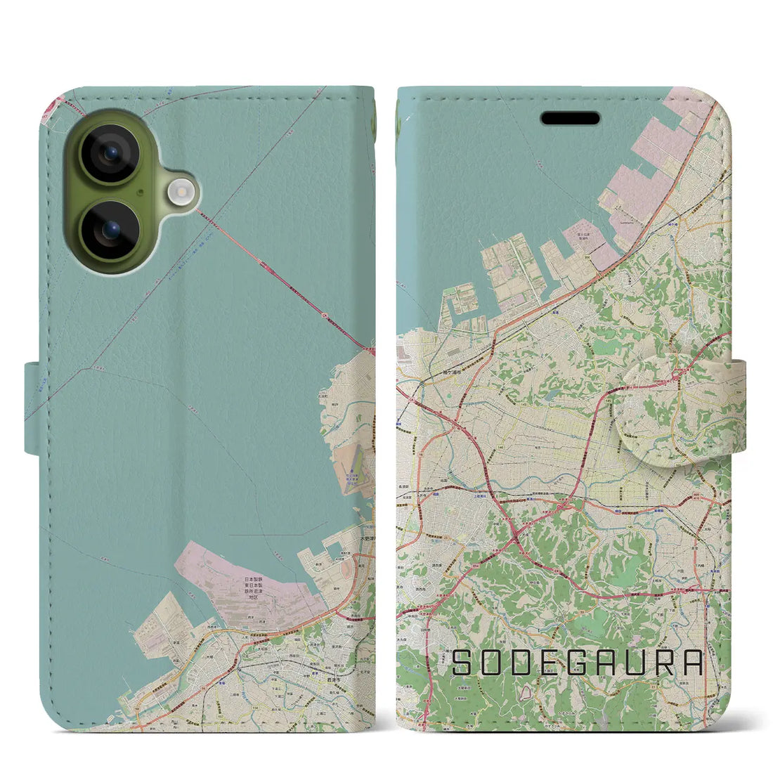 【袖ケ浦（千葉県）】地図柄iPhoneケース（手帳タイプ）モノトーン・iPhone 17 Pro Max 用