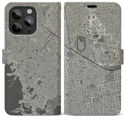 【桑園（北海道）】地図柄iPhoneケース（手帳タイプ）モノトーン・iPhone 15 Pro Max 用