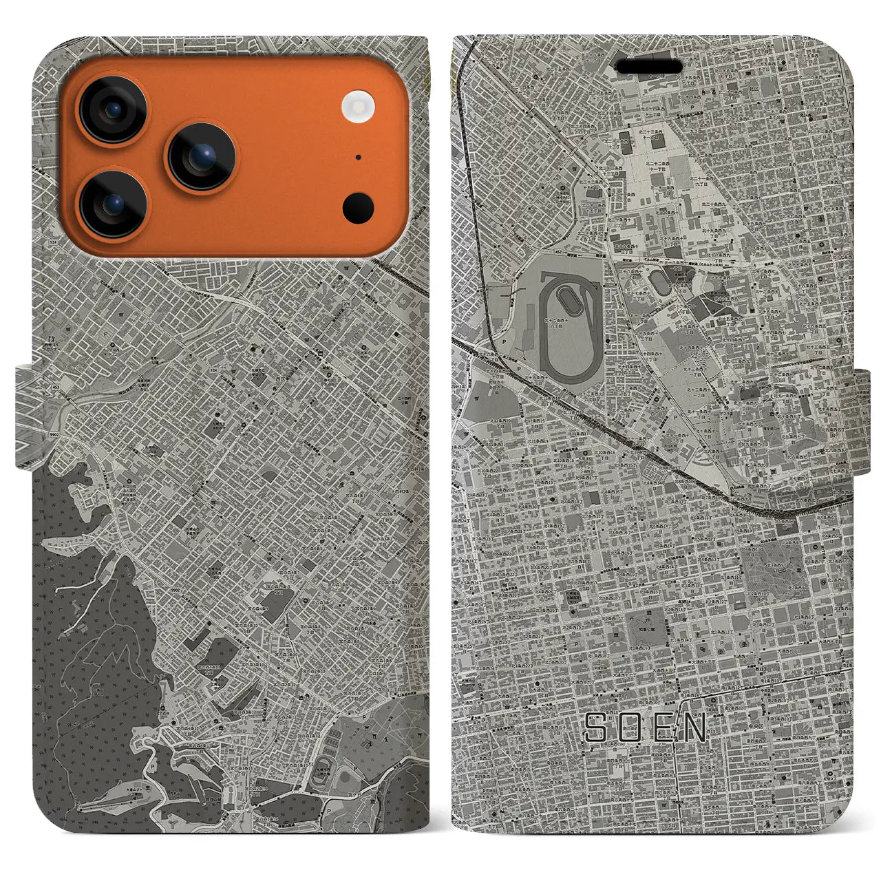 【桑園（北海道）】地図柄iPhoneケース（手帳タイプ）