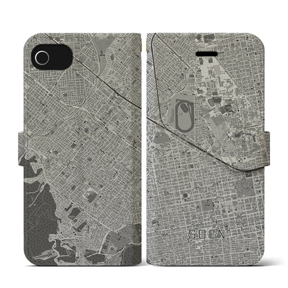 【桑園（北海道）】地図柄iPhoneケース（手帳タイプ）モノトーン・iPhone SE（第3 / 第2世代） / 8 / 7 / 6s / 6 用