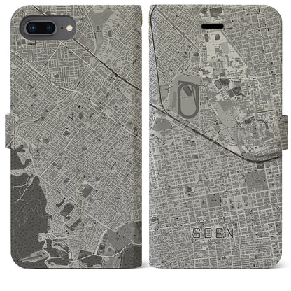 【桑園（北海道）】地図柄iPhoneケース（手帳タイプ）モノトーン・iPhone 8Plus /7Plus / 6sPlus / 6Plus 用