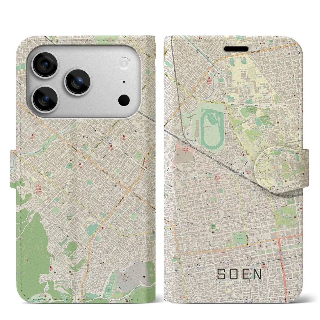 【桑園（北海道）】地図柄iPhoneケース（手帳タイプ）ナチュラル・iPhone 17 Pro Max 用