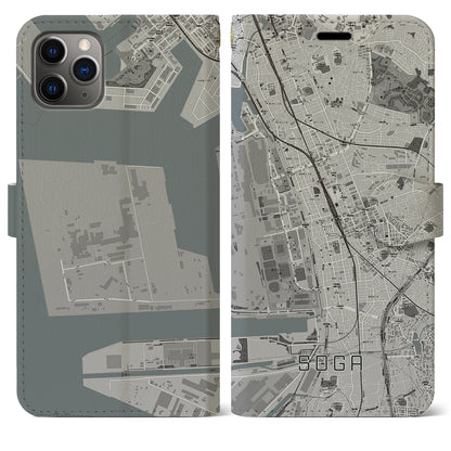 【蘇我（千葉県）】地図柄iPhoneケース（手帳タイプ）モノトーン・iPhone 11 Pro Max 用