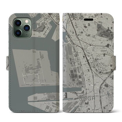 【蘇我（千葉県）】地図柄iPhoneケース（手帳タイプ）モノトーン・iPhone 11 Pro 用