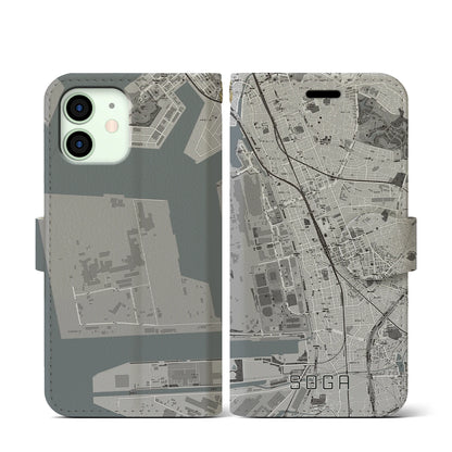 【蘇我（千葉県）】地図柄iPhoneケース（手帳タイプ）モノトーン・iPhone 12 mini 用