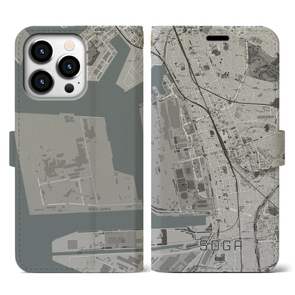 【蘇我（千葉県）】地図柄iPhoneケース（手帳タイプ）モノトーン・iPhone 13 Pro 用