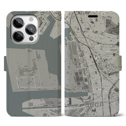 【蘇我（千葉県）】地図柄iPhoneケース（手帳タイプ）モノトーン・iPhone 14 Pro 用