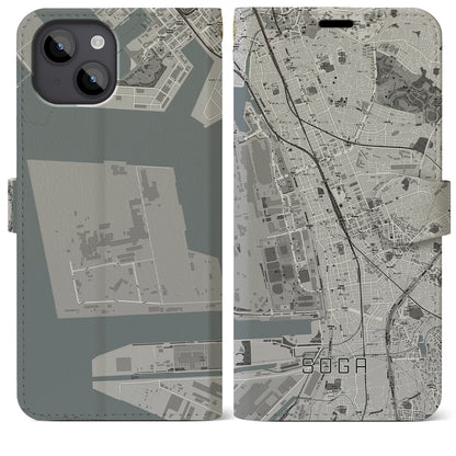 【蘇我（千葉県）】地図柄iPhoneケース（手帳タイプ）モノトーン・iPhone 14 Plus 用