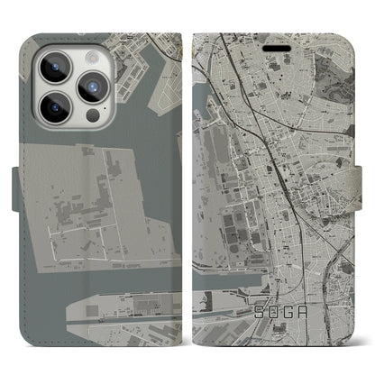 【蘇我（千葉県）】地図柄iPhoneケース（手帳タイプ）モノトーン・iPhone 15 Pro 用