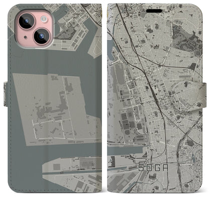 【蘇我（千葉県）】地図柄iPhoneケース（手帳タイプ）モノトーン・iPhone 15 Plus 用