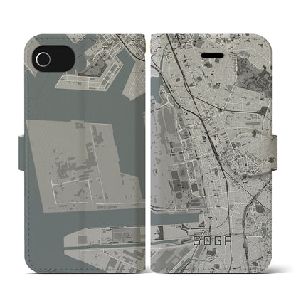 【蘇我（千葉県）】地図柄iPhoneケース（手帳タイプ）モノトーン・iPhone SE（第3 / 第2世代） / 8 / 7 / 6s / 6 用