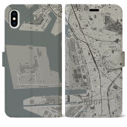 【蘇我（千葉県）】地図柄iPhoneケース（手帳タイプ）モノトーン・iPhone XS Max 用