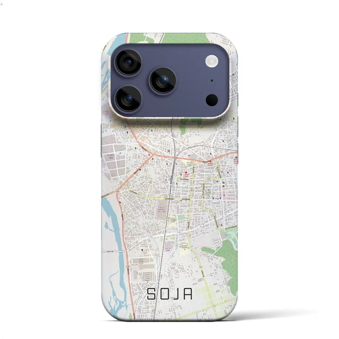 【総社(岡山県)】地図柄iPhoneケース(バックカバータイプ)ブラック・iPhone 17 Pro Max 用