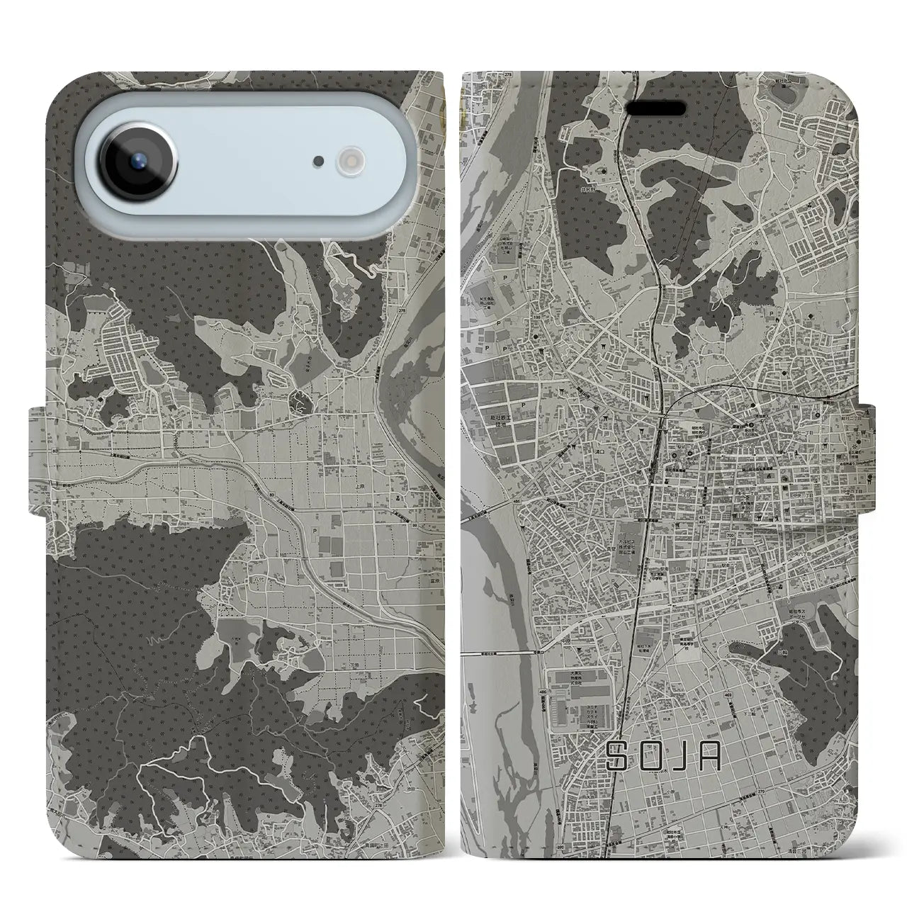 【総社（岡山県）】地図柄iPhoneケース（手帳タイプ）