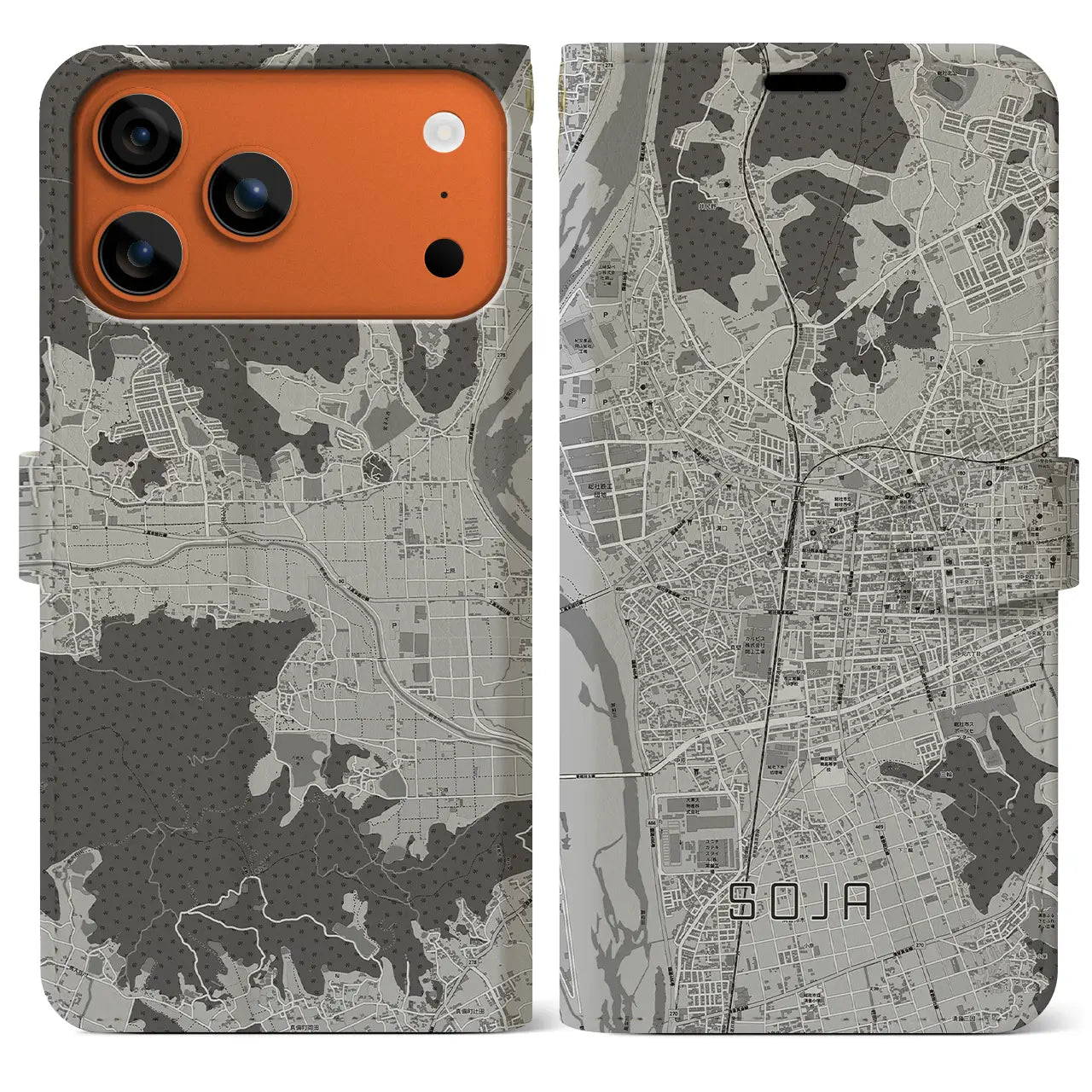 【総社（岡山県）】地図柄iPhoneケース（手帳タイプ）