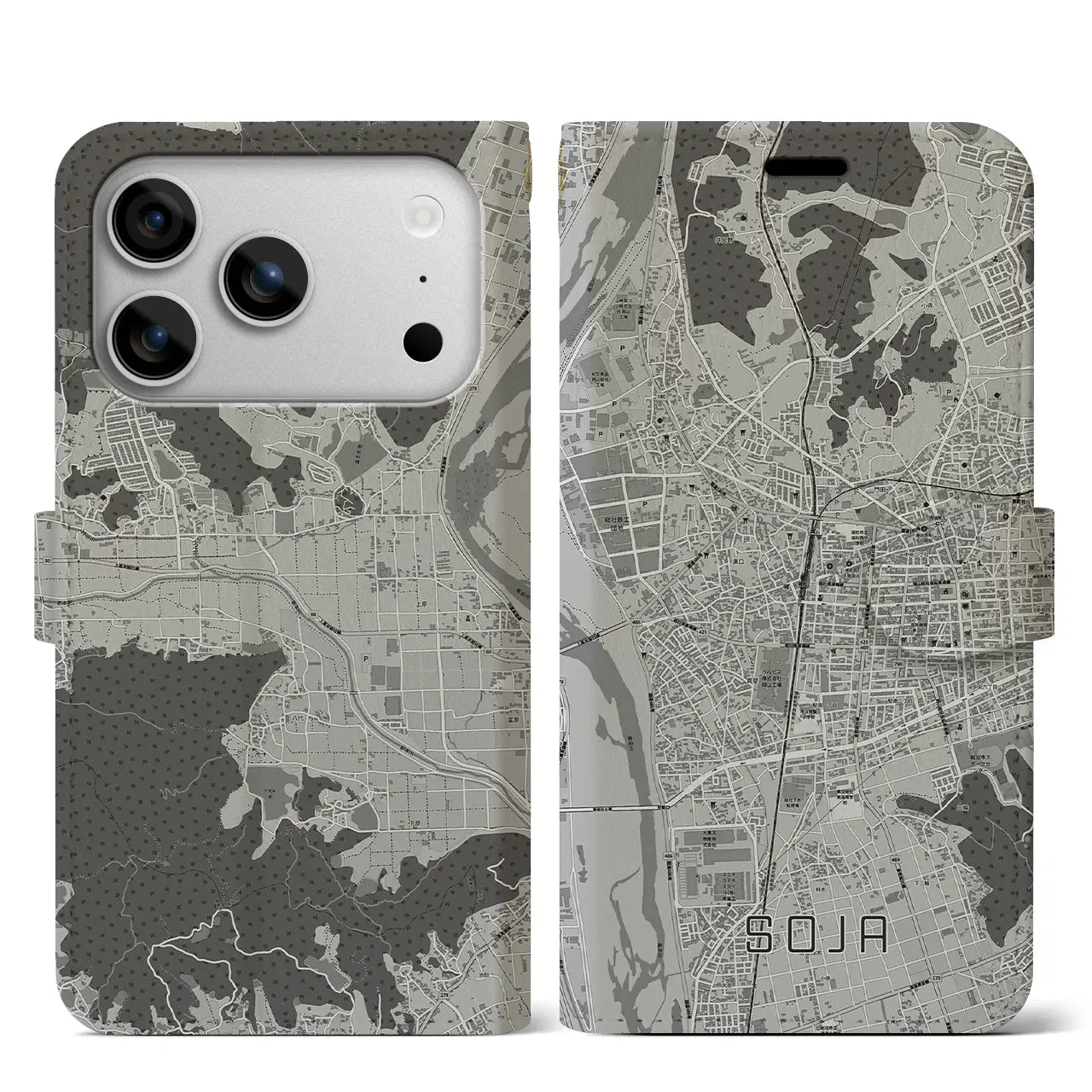 【総社（岡山県）】地図柄iPhoneケース（手帳タイプ）