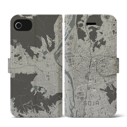 【総社（岡山県）】地図柄iPhoneケース（手帳タイプ）モノトーン・iPhone SE（第3 / 第2世代） / 8 / 7 / 6s / 6 用