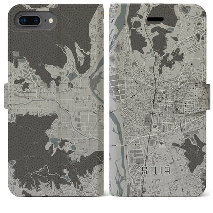 【総社（岡山県）】地図柄iPhoneケース（手帳タイプ）モノトーン・iPhone 8Plus /7Plus / 6sPlus / 6Plus 用