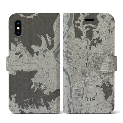 【総社（岡山県）】地図柄iPhoneケース（手帳タイプ）モノトーン・iPhone XS / X 用