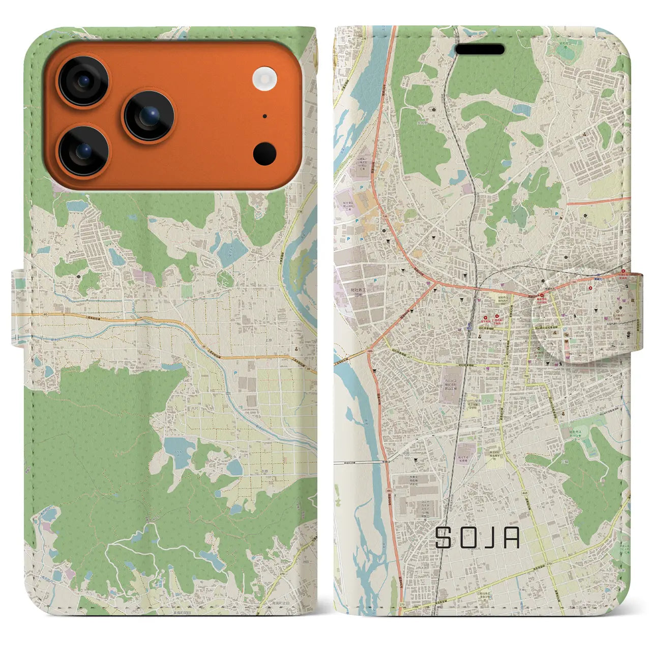 【総社（岡山県）】地図柄iPhoneケース（手帳タイプ）