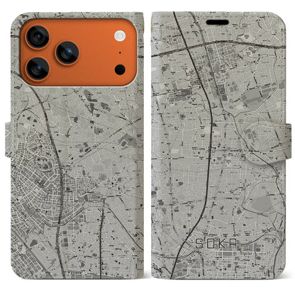 【草加（埼玉県）】地図柄iPhoneケース（手帳タイプ）