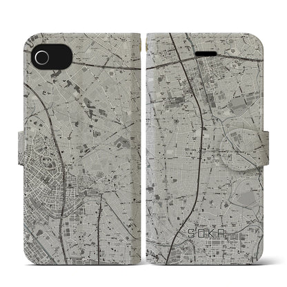 【草加（埼玉県）】地図柄iPhoneケース（手帳タイプ）モノトーン・iPhone SE（第3 / 第2世代） / 8 / 7 / 6s / 6 用