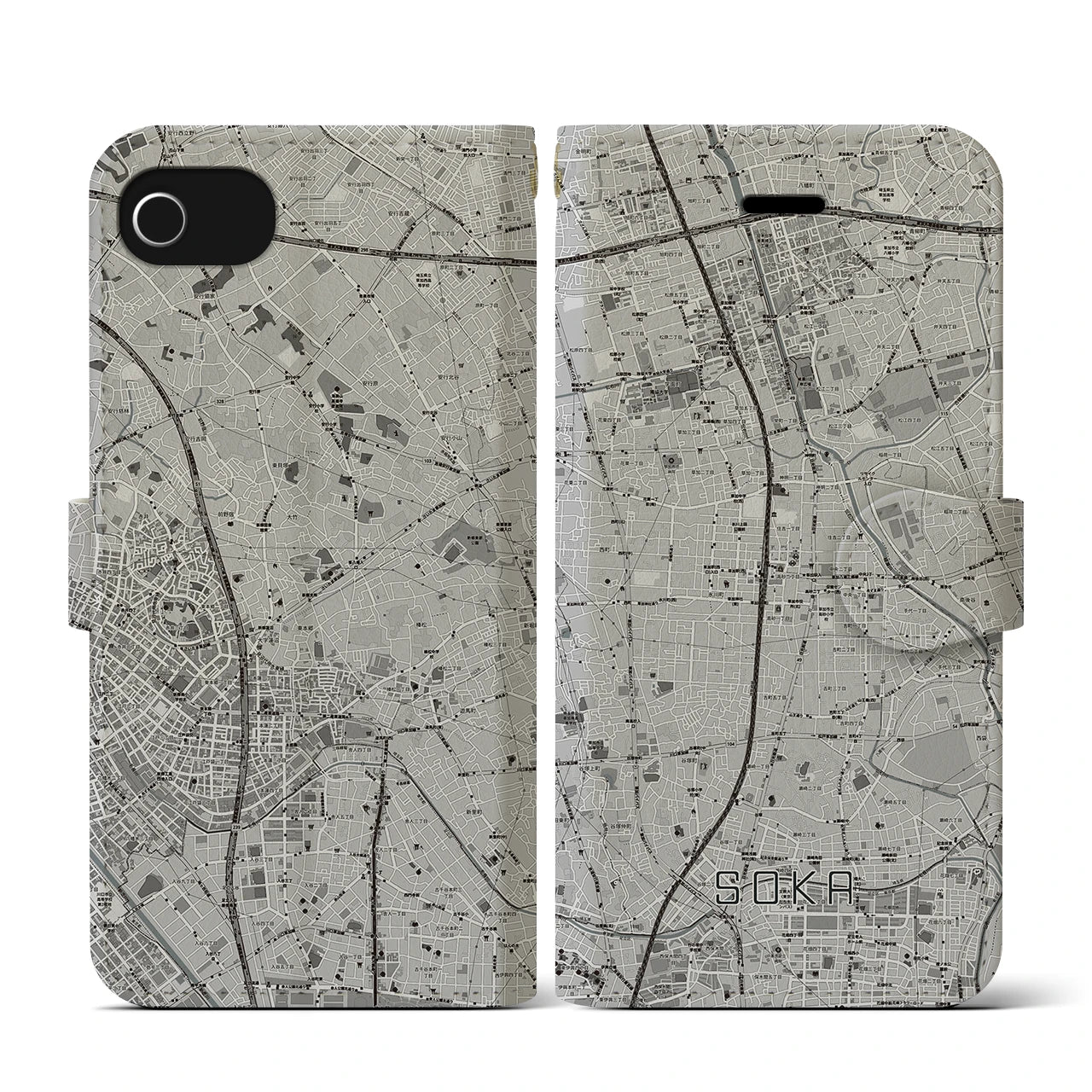 【草加（埼玉県）】地図柄iPhoneケース（手帳タイプ）