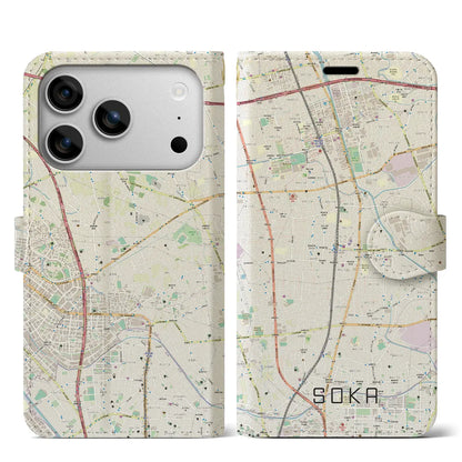 【草加（埼玉県）】地図柄iPhoneケース（手帳タイプ）