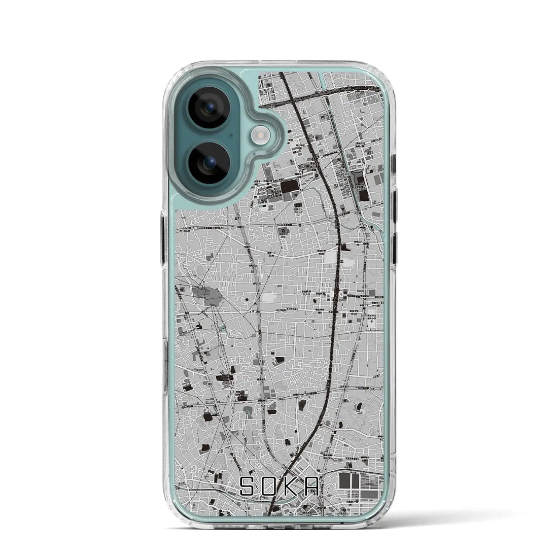 【草加（埼玉県）】地図柄iPhoneケース（MagSafeタイプ）モノトーン・iPhone 16 Pro 用