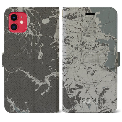 【相馬（福島県）】地図柄iPhoneケース（手帳タイプ）モノトーン・iPhone 11 用