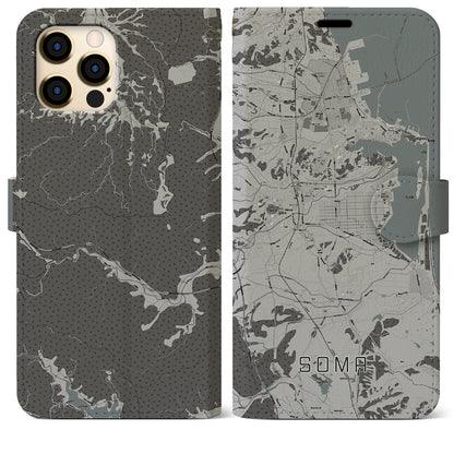 【相馬（福島県）】地図柄iPhoneケース（手帳タイプ）モノトーン・iPhone 12 Pro Max 用