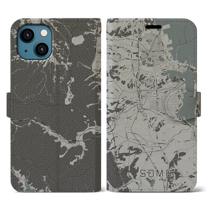 【相馬（福島県）】地図柄iPhoneケース（手帳タイプ）モノトーン・iPhone 13 用