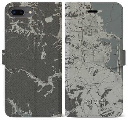 【相馬（福島県）】地図柄iPhoneケース（手帳タイプ）モノトーン・iPhone 8Plus /7Plus / 6sPlus / 6Plus 用