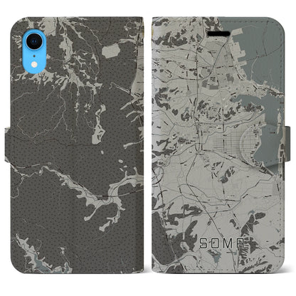 【相馬（福島県）】地図柄iPhoneケース（手帳タイプ）モノトーン・iPhone XR 用