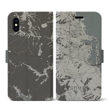 【相馬（福島県）】地図柄iPhoneケース（手帳タイプ）モノトーン・iPhone XS / X 用