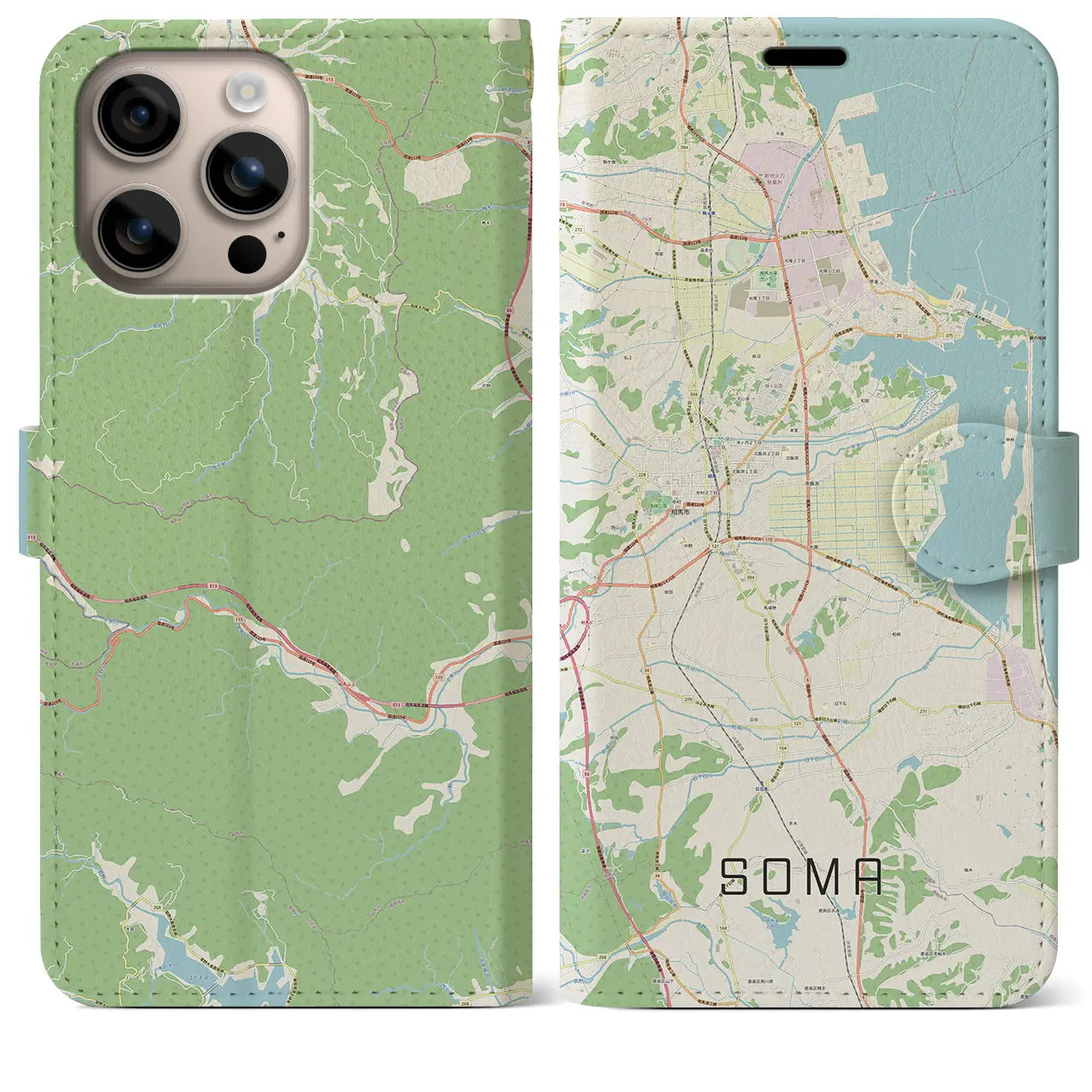 【相馬（福島県）】地図柄iPhoneケース（手帳タイプ）ナチュラル・iPhone 16 Plus 用