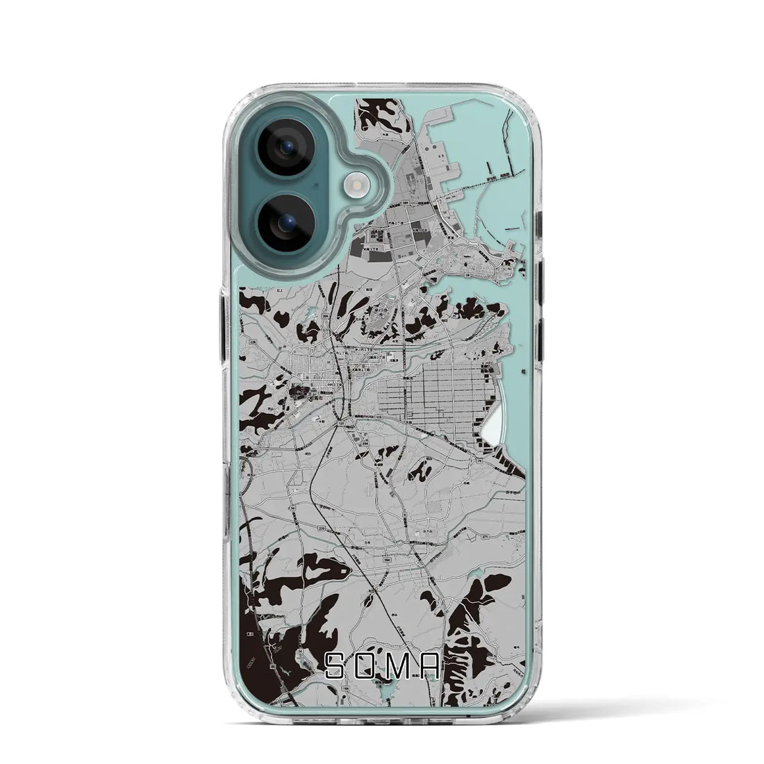 【相馬(福島県)】地図柄iPhoneケース(MagSafeタイプ)モノトーン・iPhone 16 Pro 用