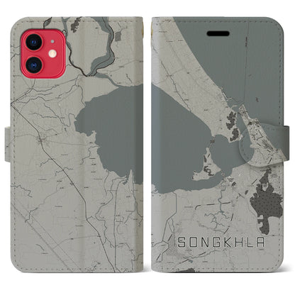 【ソンクラー（タイ）】地図柄iPhoneケース（手帳タイプ）モノトーン・iPhone 11 用