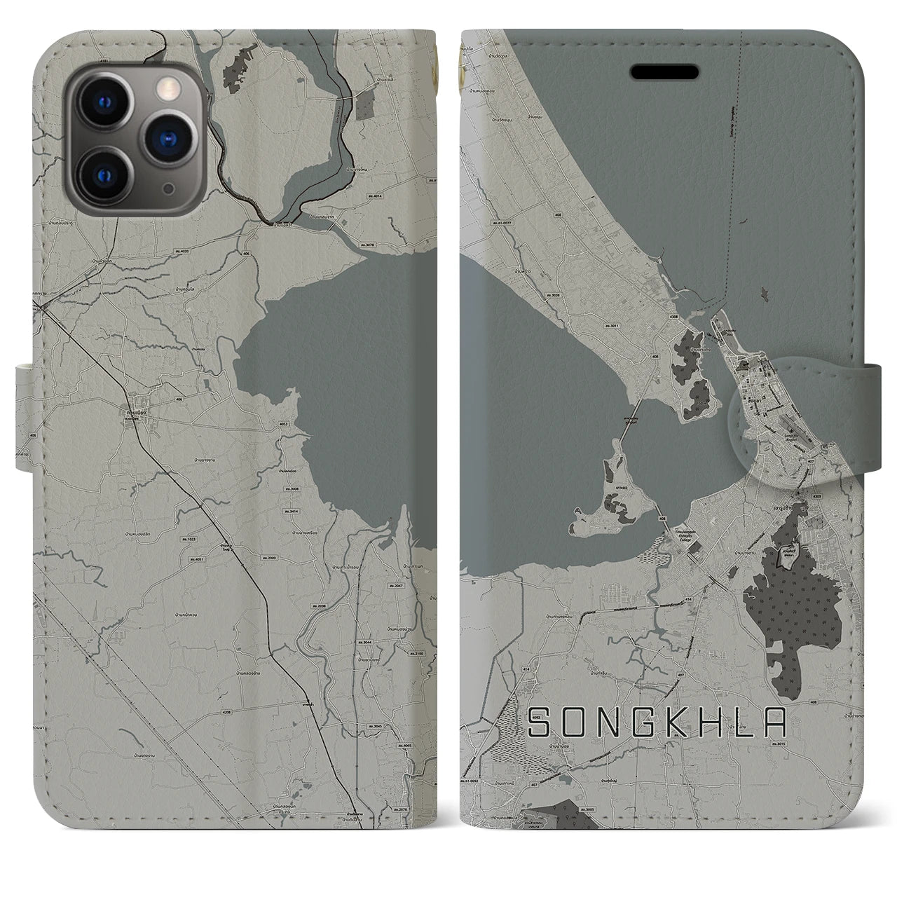 【ソンクラー】地図柄iPhoneケース（手帳両面タイプ・モノトーン）iPhone 11 Pro Max 用