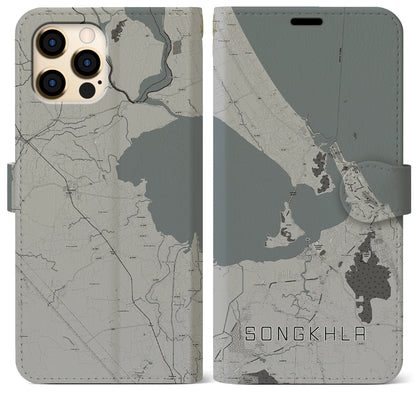 【ソンクラー（タイ）】地図柄iPhoneケース（手帳タイプ）モノトーン・iPhone 12 Pro Max 用