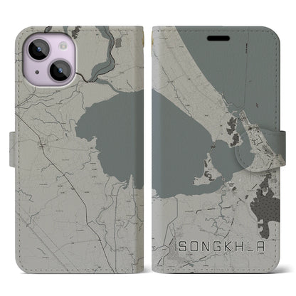 【ソンクラー（タイ）】地図柄iPhoneケース（手帳タイプ）モノトーン・iPhone 14 用