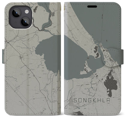 【ソンクラー（タイ）】地図柄iPhoneケース（手帳タイプ）モノトーン・iPhone 14 Plus 用