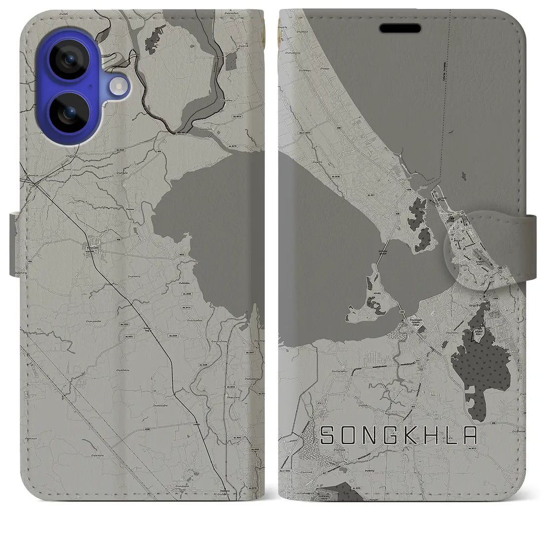 【ソンクラー(タイ)】地図柄iPhoneケース(手帳タイプ)モノトーン・iPhone 16 Pro Max 用