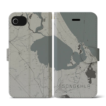 【ソンクラー（タイ）】地図柄iPhoneケース（手帳タイプ）モノトーン・iPhone SE（第3 / 第2世代） / 8 / 7 / 6s / 6 用