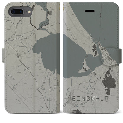 【ソンクラー（タイ）】地図柄iPhoneケース（手帳タイプ）モノトーン・iPhone 8Plus /7Plus / 6sPlus / 6Plus 用