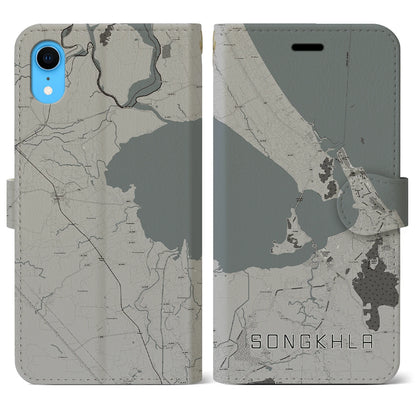 【ソンクラー（タイ）】地図柄iPhoneケース（手帳タイプ）モノトーン・iPhone XR 用