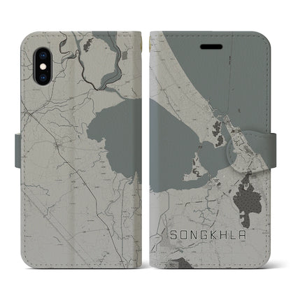 【ソンクラー（タイ）】地図柄iPhoneケース（手帳タイプ）モノトーン・iPhone XS / X 用