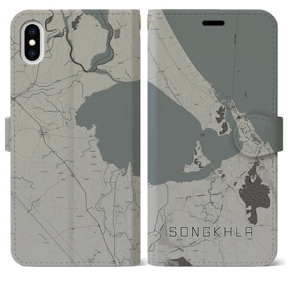 【ソンクラー（タイ）】地図柄iPhoneケース（手帳タイプ）モノトーン・iPhone XS Max 用