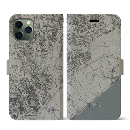 【匝瑳（千葉県）】地図柄iPhoneケース（手帳タイプ）モノトーン・iPhone 11 Pro 用